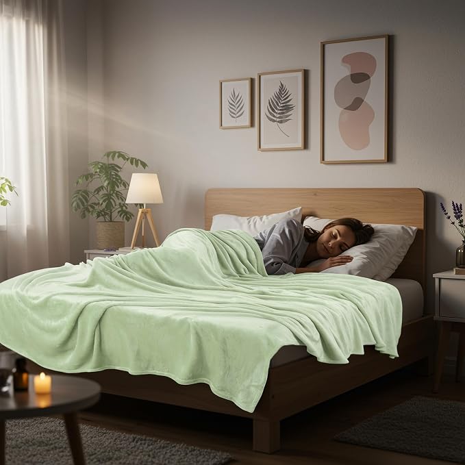 Utopia Bedding Soft Fleece Bed Blanket Queen Size Sage Green | Microfiber Plush - Image 8