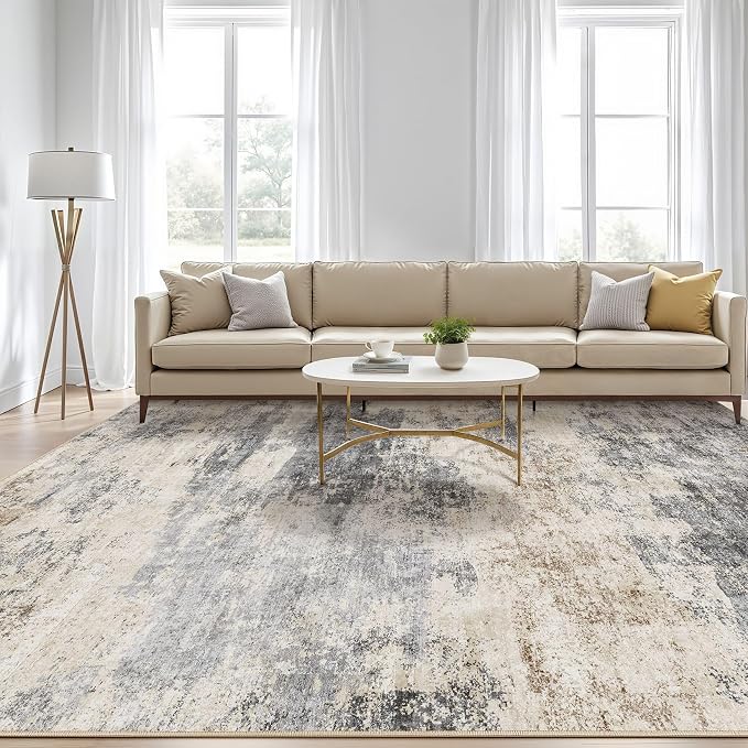 LOONGRUG 10x12 Area Rug Washable Large Neutral Modern Living Room Rug | - Image 5