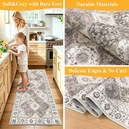 HEBE Hallway Runner Rug 2'x5', Washable Non Slip Kitchen Rug Runner | Soft Boho - Image 5