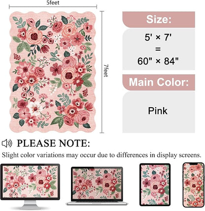 DUKINO 5x7 Area Rugs for Bedroom, Floral Washable Rug Non Slip, Stain Resistant - Image 2