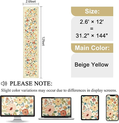 DUKINO 2.6x12 Kitchen Runner Rug, Floral Non Slip Washable Rug Beige Yellow | - Image 2