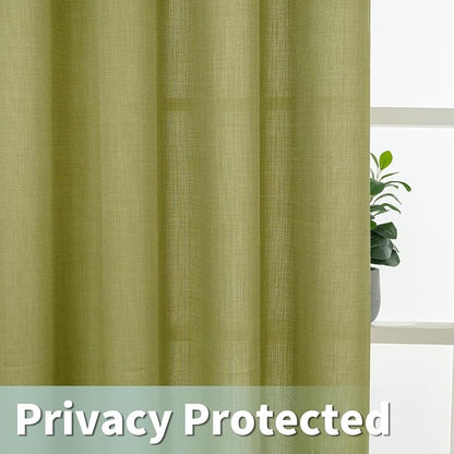 60 Inch Wide Linen Curtains for Living Room 2 Panels, Moss Green | Light - Image 4