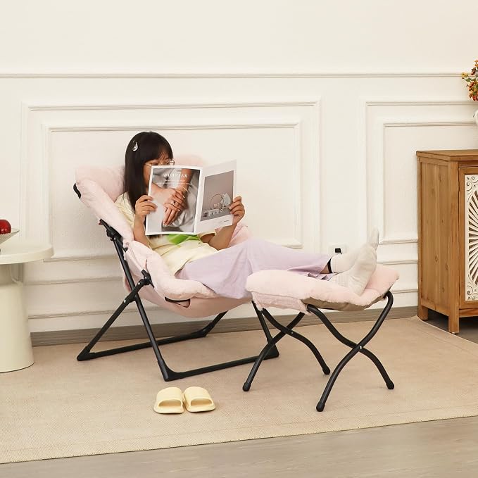 Comfy Saucer Chair for Adults, Soft Faux Fur Bedroom Chair - Image 4
