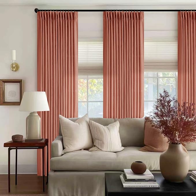 Pleated Farmhouse Firebrick Linen Curtains 102 Inches Long - Image 6