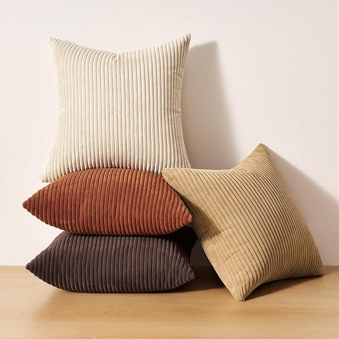 Topfinel Set of 4 Soft Farmhouse Corduroy Striped Decorative Cushion Cover Boho - Image 6