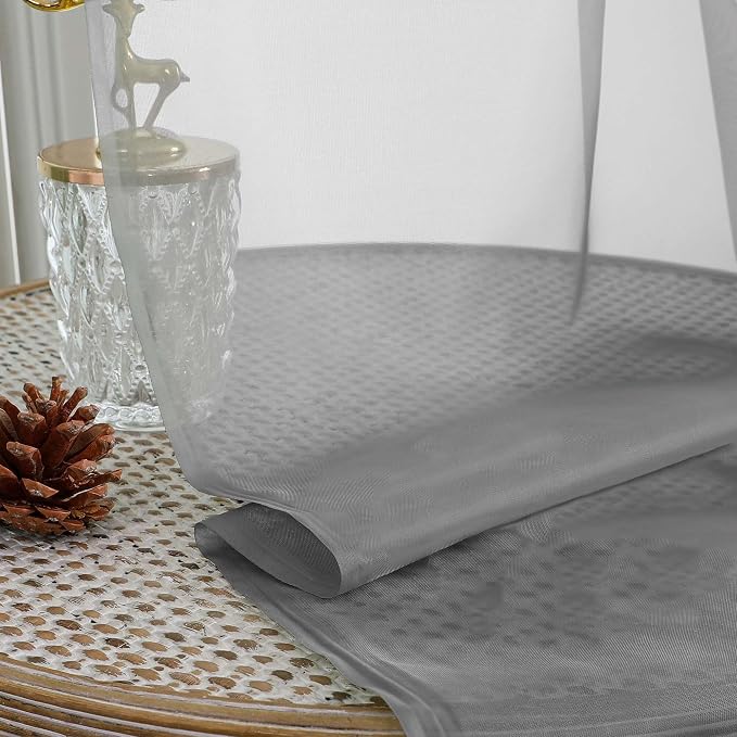 Grey Sheer Curtain 90 Inches Long 2 Panels Set, Solid Filmy Drapes - Image 7