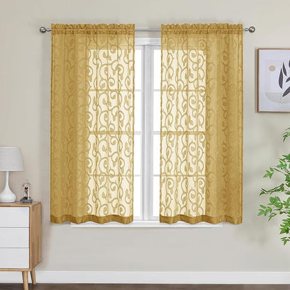 Furman Gold Sheer Curtains 45 Inch Length 2 Panels Set - Image 2