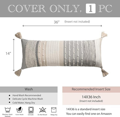 Gray Boho Lumbar Throw Pillow Cover 14x36 Grey Accent Long Body Lumbar Pillow - Image 4