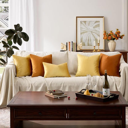 GIGIZAZA Yellow Velvet Pillow Covers 18x18 Decorative Pillows Pack of 2 | Throw - Image 7