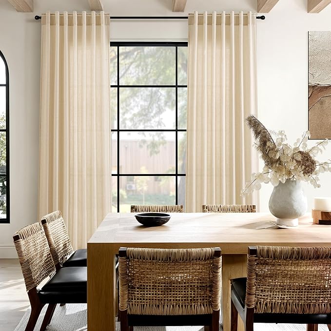 Extra Long Curtain 108 Inches Long Set Back Tab Tan Linen Drapes - Image 5