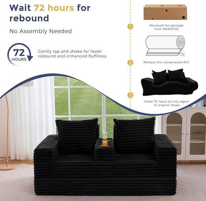 MAXYOYO Loveseat Sofa Bed, Striped Faux Fur Foldable Floor Sofa Couch in A Box - Image 9