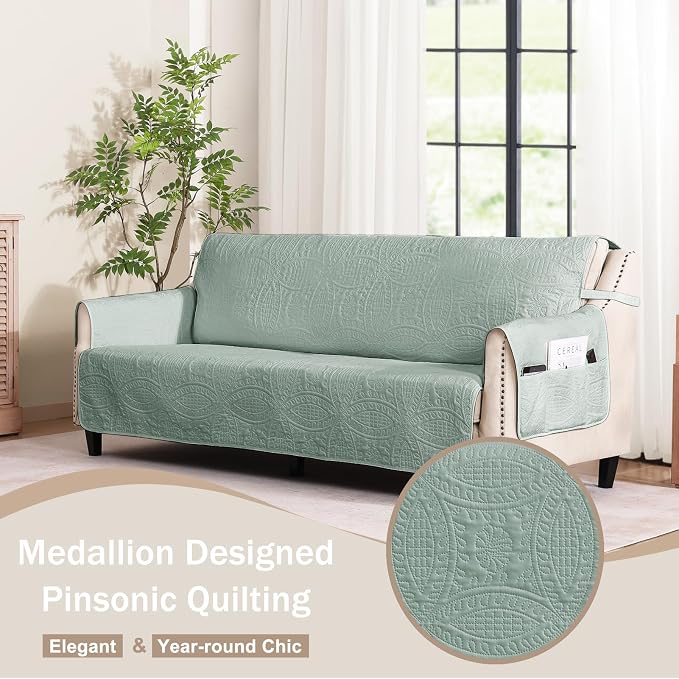 Soft Sage Quilted Couch Cover - Image 2