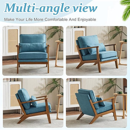 VINGLI Solid Wood Wide Armrests Accent Chair Set of 2, Upholstered Mid Century - Image 8