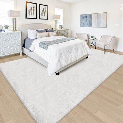 White Rug for Living Room 5x8ft Fluffy Area Rug Mat Bedside Throw Rug for by JiaoBaba