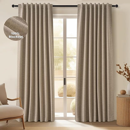 Topfinel Taupe Burlap Linen Blackout Curtains & Drapes 84 Inch Length 2 Panels by Topfinel