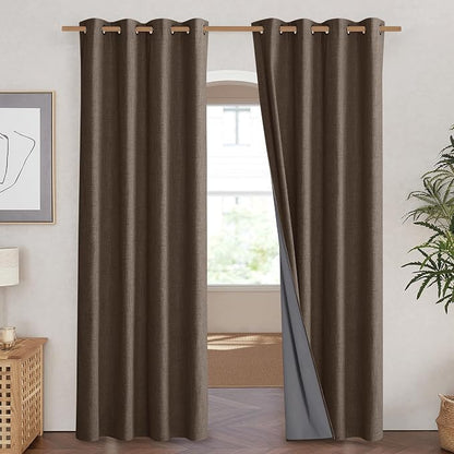 NICETOWN Coffee Vintage Linen 100% Blackout Curtains - Image 2