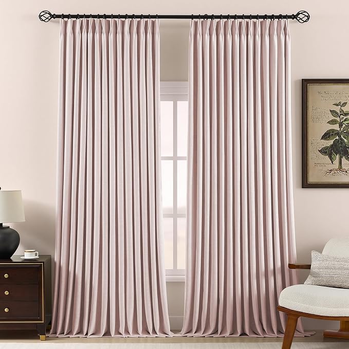Pinch Pleated Linen Curtains 100% Blackout 108 Inches Long by AUSSPVOCT