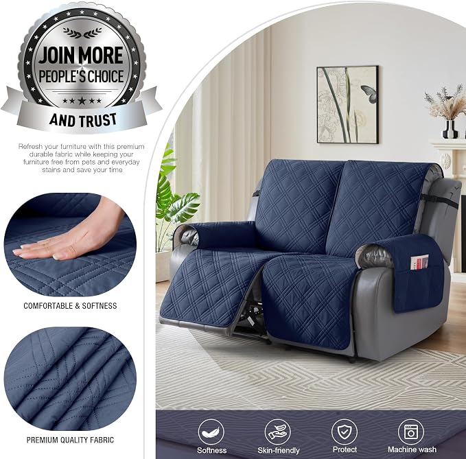 TAOCOCO 100% Waterproof Loveseat Recliner Cover, Non Slip Split Loveseat Covers - Image 2