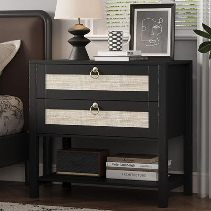 Xixini Nightstand wih 2 Drawers & Open Shelf, Small Mid Century Modern Night by Xixini