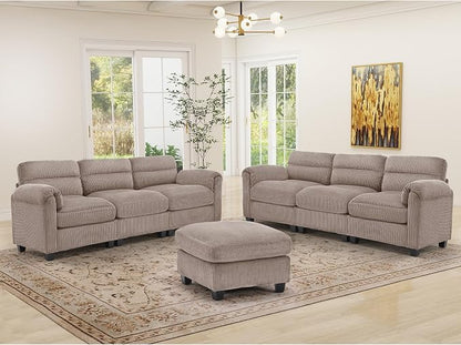 HAOMARKETS Corduroy Sofa Set, Upholstered Ottoman and 3-Seater Couch Set of 2 by HAOMARKETS