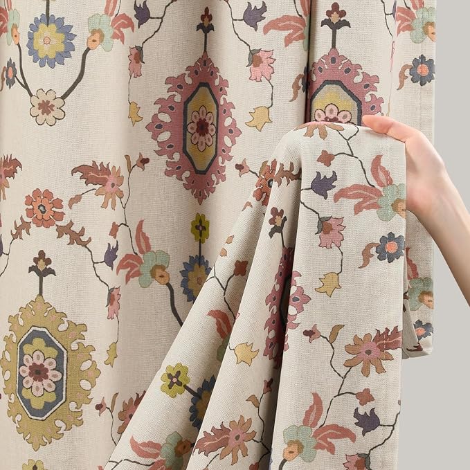 Boho Floral 100% Grommet Blackout Curtains 63 Inch 2 Panels | Colorful Bohemian - Image 6
