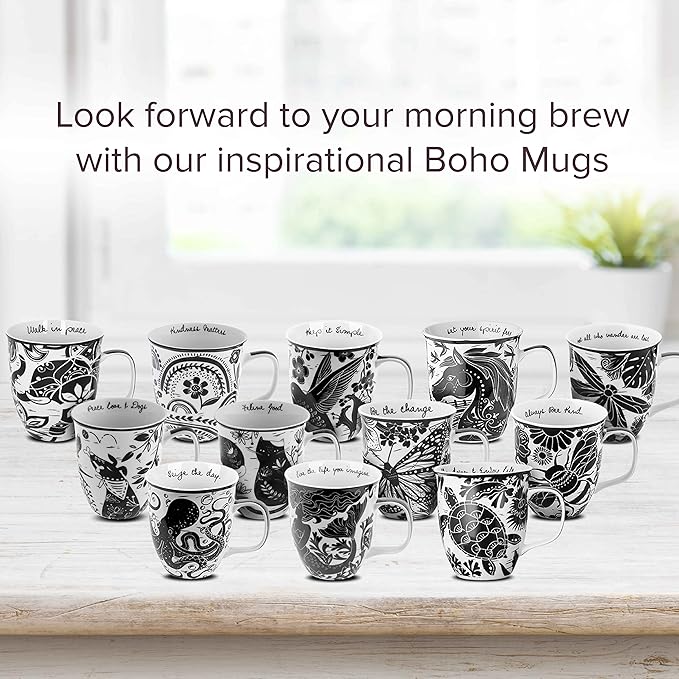 Karma Gifts 16 oz Black and White Boho Mug Octopus - Cute Coffee and Tea Mug - Ceramic Coffee Mugs for Women and Men