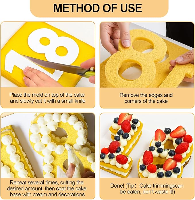 12 Inch Number Cake Mold Baking Forms Moulds,9 Pieces 0-8 Cake Number Stencils,Number Cake Pans,Flat Plastic Mold Numerical Templates Cutting for DIY Cakes/Cookies