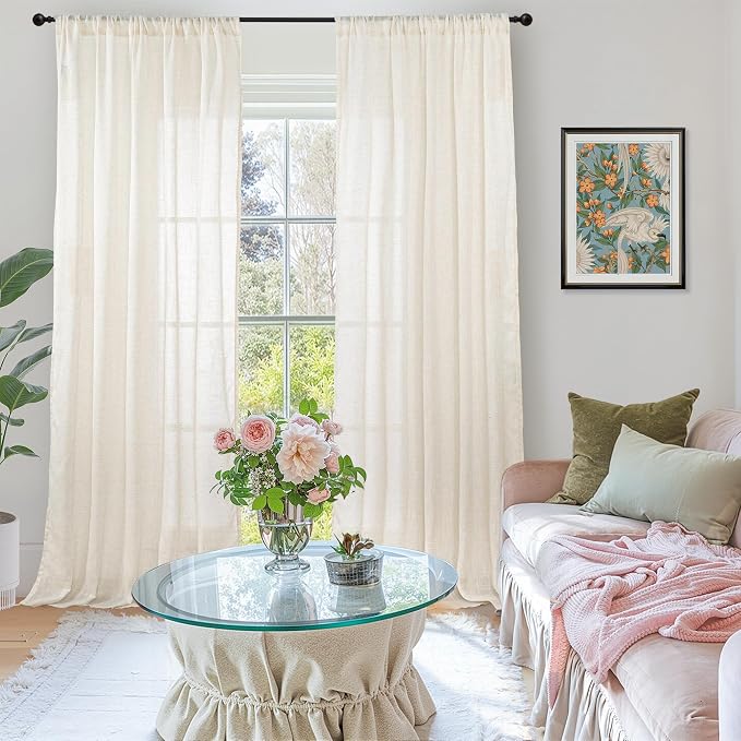 BGment 102 Inches Long Ivory Linen Curtains - Image 2