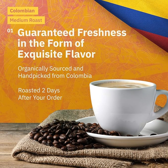 Colombian Medellín Coffee Beans - Single Origin Medium Roast Coffee Beans, Freshly Roasted To Order Organic Whole Bean Coffee, Specialty Grade, Fair Trade and Non-GMO, Chocolate & Berry Notes - 5LB