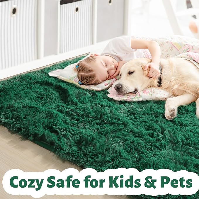 Amdrebio Dark Green Fluffy Fuzzy Area Rug 4x6 - Image 4