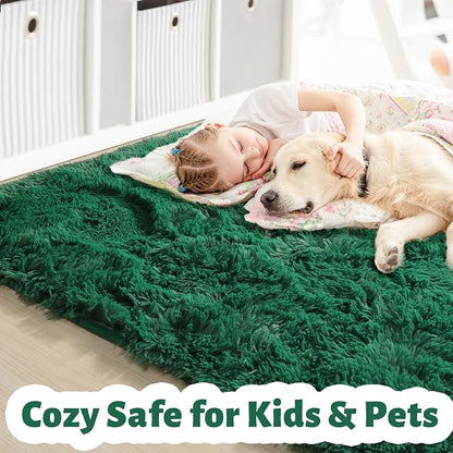 Amdrebio Dark Green Fluffy Fuzzy Area Rug 4x6 - Image 4