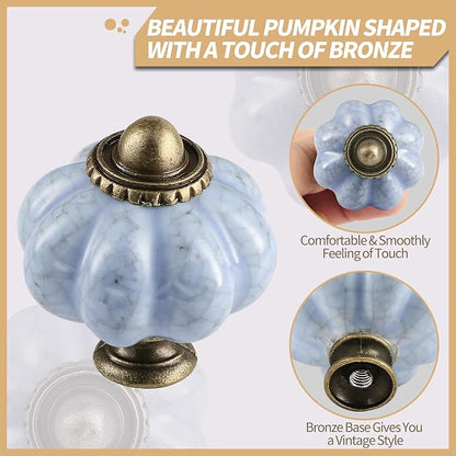 Blue Crackle Pumpkin Knobs 6 Pack Ceramic Cabinet Knobs Vintage Drawer Pulls - Image 3
