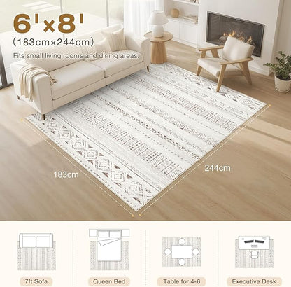 cotiled Boho 6x8 Area Rugs for Living Room: Soft Moroccan Washable Rug | Stain - Image 2
