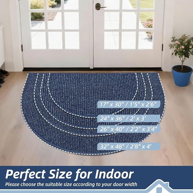 BEQHAUSE Dirt Trapper Door Mat 24" x 36" Half Circle Non Slip Rugs, Absorbent - Image 2
