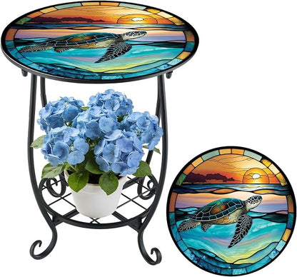 Cinnvoice Outdoor Side Table Round Small Mosaic Patio Accent Indoor End Plant by Cinnvoice