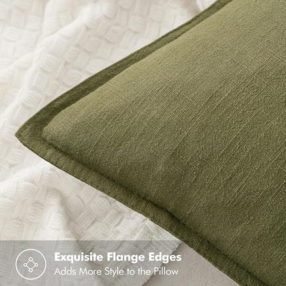 MIULEE Decorative Linen Pillow Covers 18x18 Inch Green | Boho Farmhouse​ - Image 2