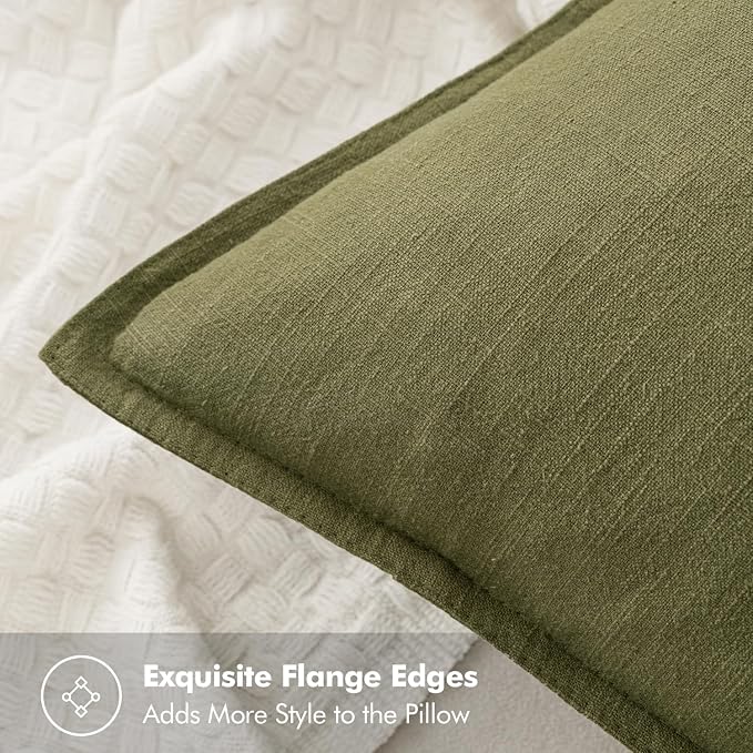 MIULEE Decorative Linen Euro Sham Pillow Covers 24x24 Inch Green | Boho - Image 2