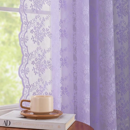 YJ YANJUN Vintage Lace Curtains 63 Inch Length-Victorian Floral Pattern - Image 5