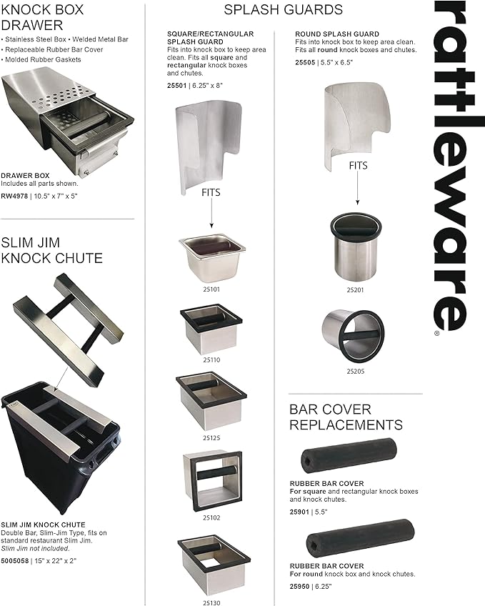 Rattleware Stainless Steel Open Bottom Knock Box Chute - For Home, Cafe, Restaurant, Hotel, Office, r Commercial Establishment - Trusted By Baristas Worldwide (9" x 5.5" x 4)