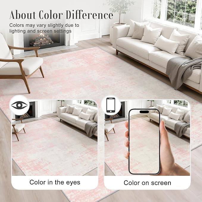 2x6 Washable Runner Rug：Modern Abstract Soft Carpet Pink White | - Image 4
