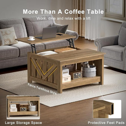 FABATO Lift Top Coffee Table, 31.5" Farmhouse Coffee Tables - Image 8