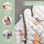 Maison d' Hermine 100% Cotton Oven Mitt & Pot Holder Set (7.5"x13" & 8"x8") Heat Resistant BBQ Cooking Gloves with Loop, Baking, Grilling, Kitchen, Handling Hot Pans (Whitish Shabby Chique)