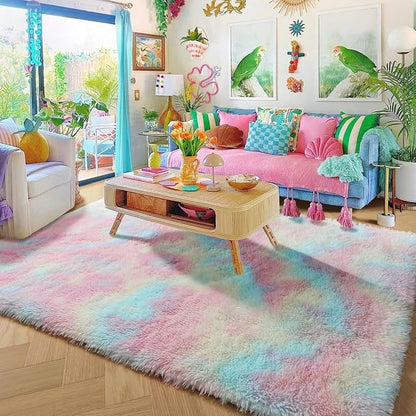 Amdrebio Rainbow Unicorn Pastel Shag Area Rug 5x7 - Image 8