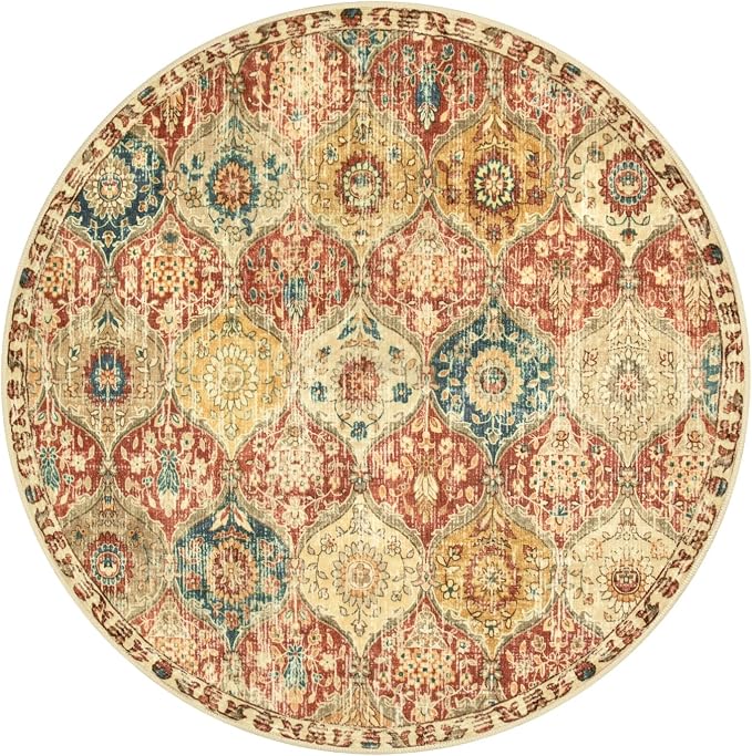 Lahome Moroccan Washable Round Area Rug, Round Rug 5ft Soft Non-Slip | Trellis - Image 7