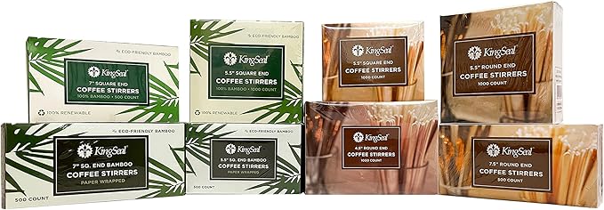 4,000 Count | KingSeal Natural Birch Wood Coffee Beverage Stirrers, Stir Sticks, Waxing Sticks, 5.5 Inches, Round End - 4 Packs x 1000 Stirrers