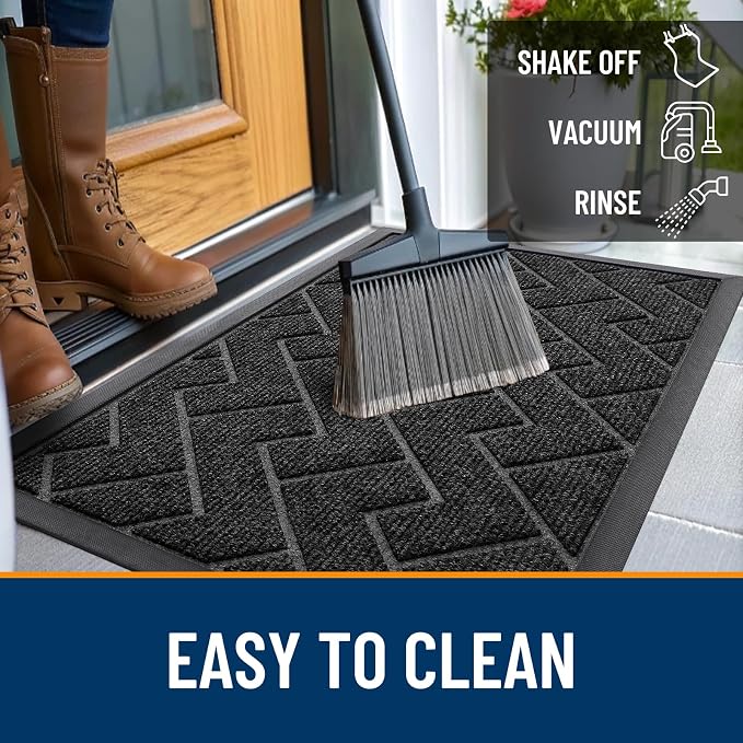 OLANLY Front Door Mat Outside 59x34, All-Season Absorbent Rubber Doormat | Black - Image 6