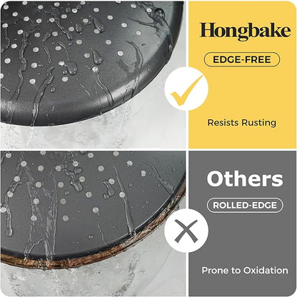HONGBAKE 2 Pack Pizza Pan 14 Inch with Holes, Rust-Free Nonstick Pizza Pan for Oven, 0.8mm Carbon Steel Perforated Pizza Tray with Wider Handles, Round Baking Sheet for Frozen & Homemade Pizza, Grey
