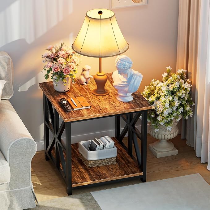 GreenForest End Table with 2-Tier Storage Shelf, 19.7 inch Side Table - Image 8
