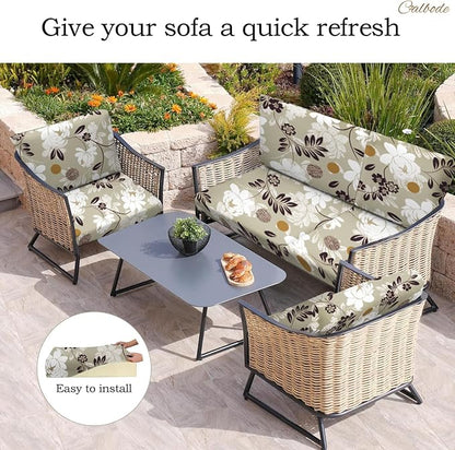 CALBODE 12 Pcs Waterproof Patio Cushion Covers, Floral Printed Stretch Outdoor - Image 5