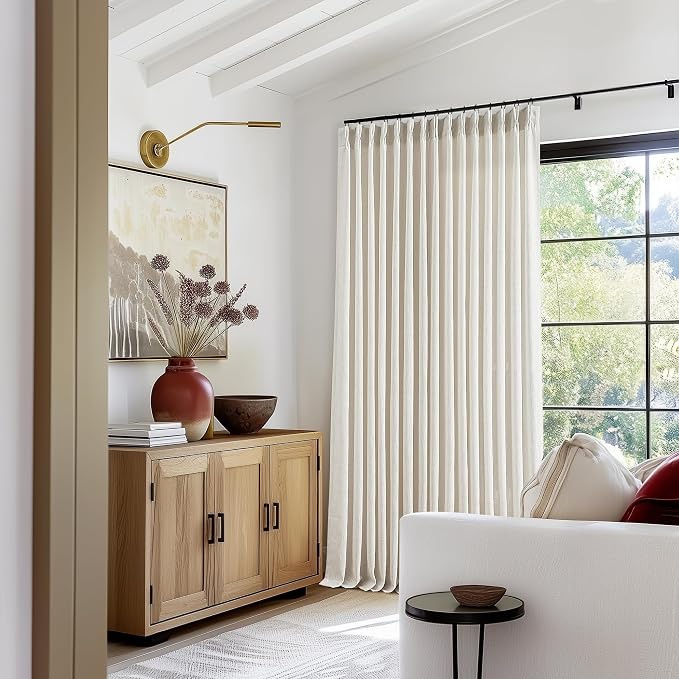 Natural Extra Wide Pinch Pleat 100 x 108 Inch Linen Curtains | Cream Ivory - Image 8